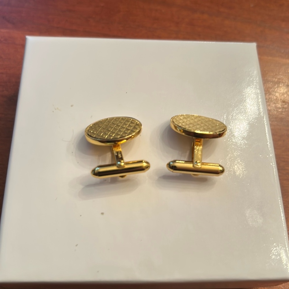 Christian Dior men’s gold tone  luxury cufflinks oval textured formal - Picture 6 of 6